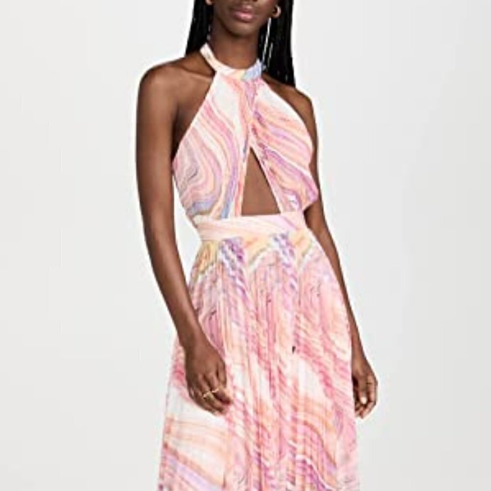 Rococo Sand NWT Dress Eira Long Dress Peach Lilac Chiffon Halter Open Back - Picture 5 of 16